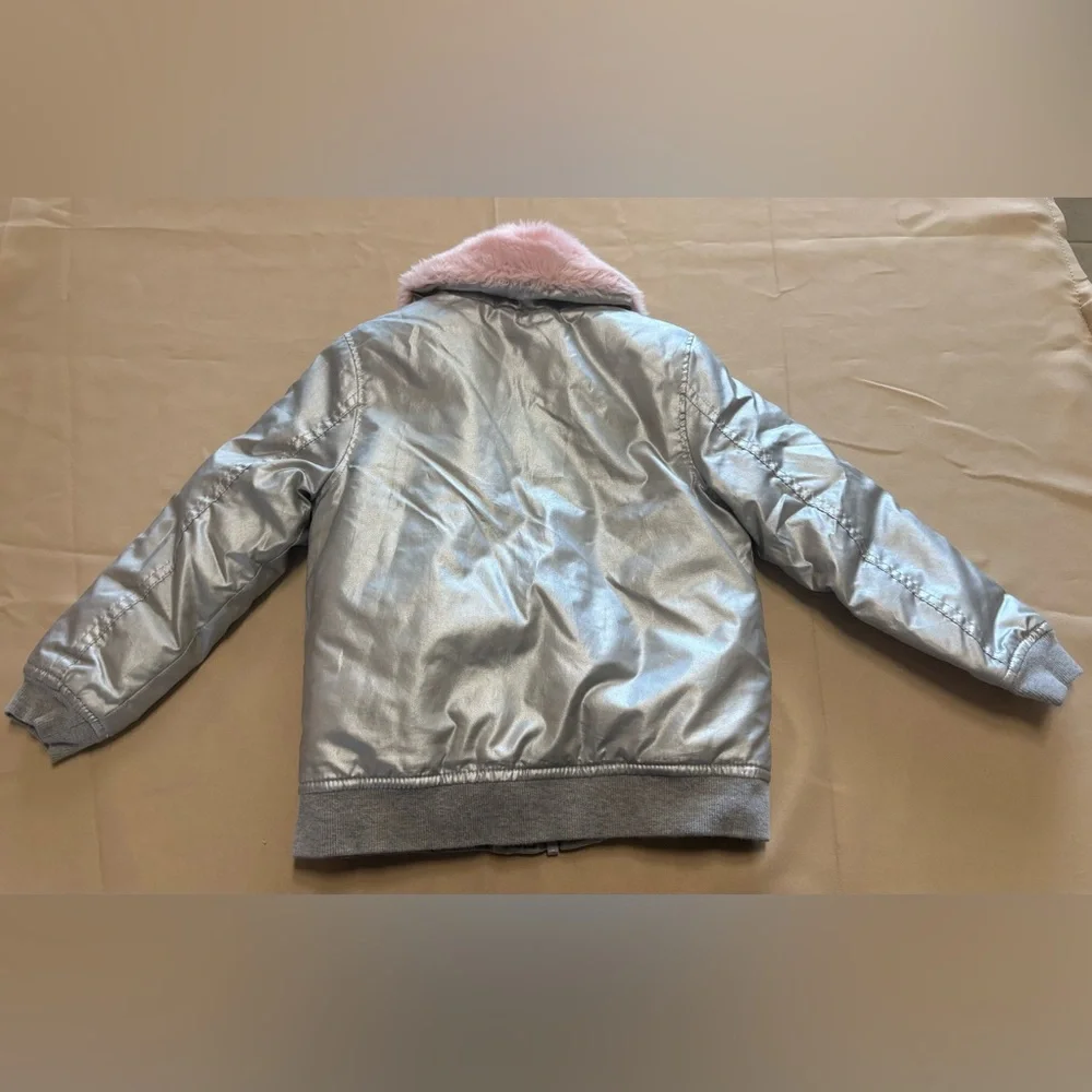 Buffalo David Bitton Metallic Silver Puff Jacket with Pink Collar‎